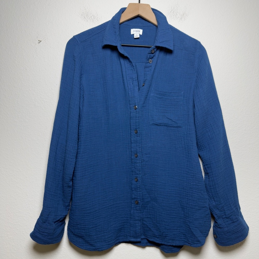 J. Crew Women 100% Cotton Button Down Shirt S Blue Double Gauze Long Sleeve